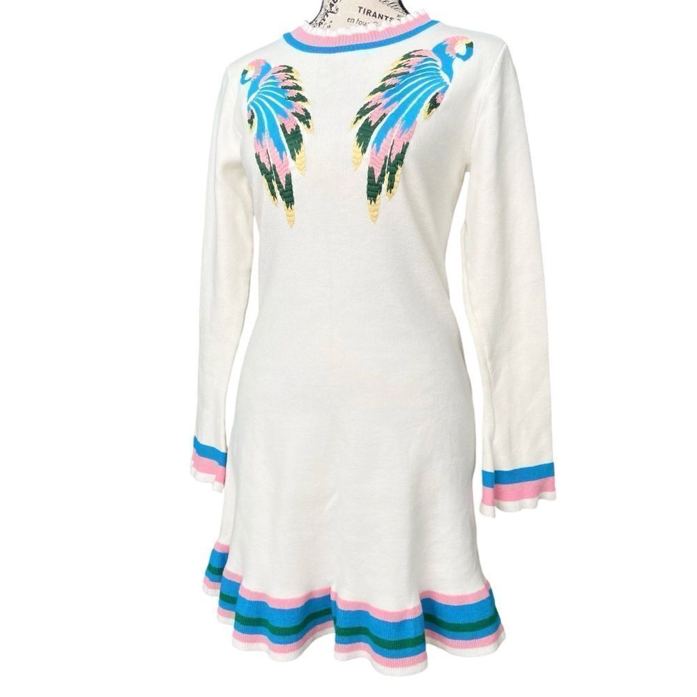 Boho Vibe Parrot Embroidered Mini Sweater Dress in Size Medium - Picture 4 of 14